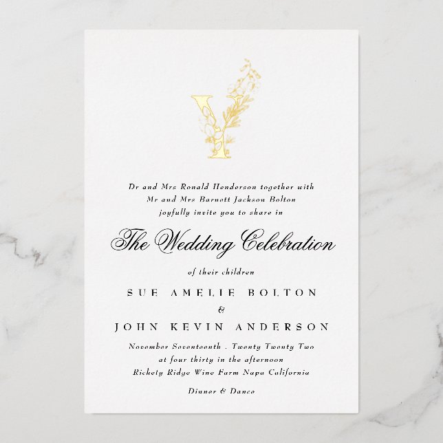 Schöne Elegante GOLD Monogram Wedding Folieneinladung (Vorderseite)