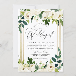 Schöne, elegante Goldhochzeit mit weißer Blume Einladung