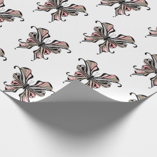 Schöne elegante, graurosa, schwarze Schmetterlings Geschenkpapier