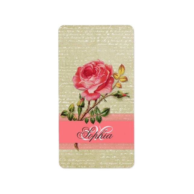 Schöne, elegante, gurt monogramm Vintage Rose Adressaufkleber (Vorne)