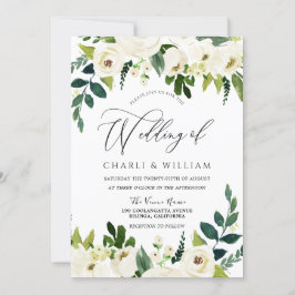 Schöne, elegante Hochzeit der Weißen Flora Einladung