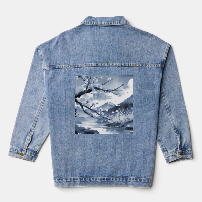 Schöne elegante japanische Kirschblüten Jeansjacke (Rückseite)