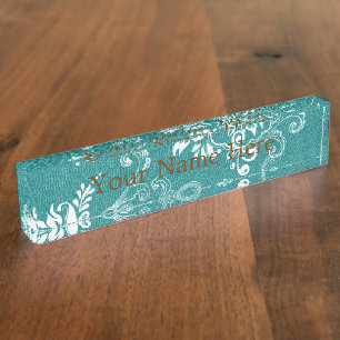 Schöne, elegante, klassische aquamarine und weiß namensplakette