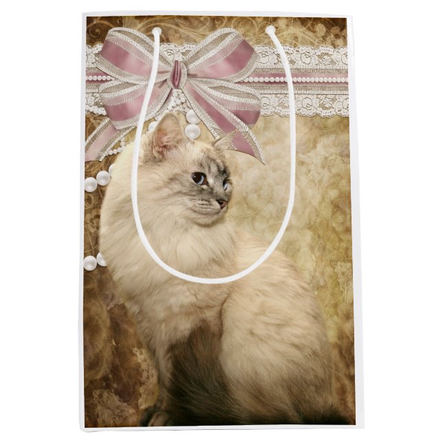 Schöne elegante Miezekatzekatze Mittlere Geschenktüte (Vorderseite)
