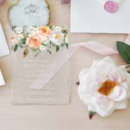 Schöne Elegante Peach & White Floral Wedding Acryleinladungen
