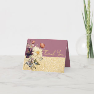 Schöne elegante Pflaume- und Gold-Wildblume  Dankeskarte