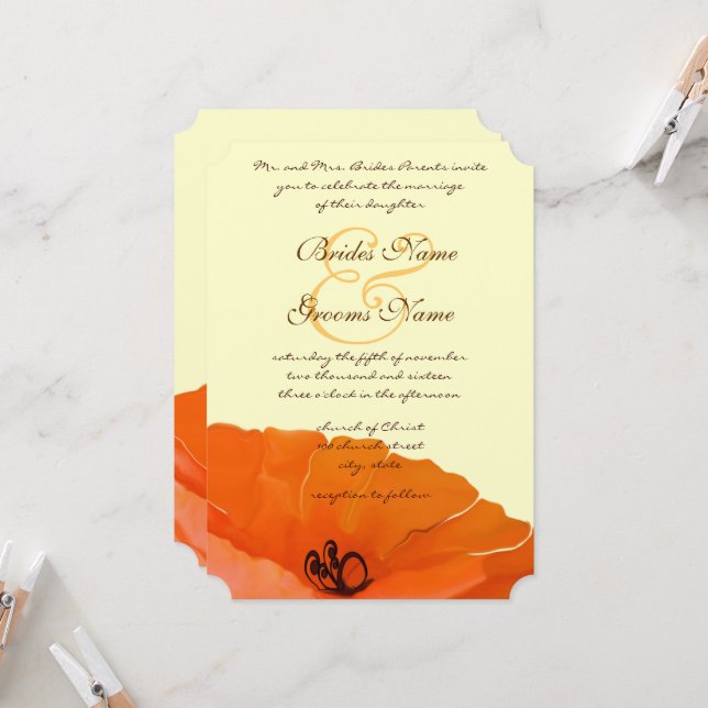 Schöne elegante Poppy Hochzeit Einladung (Vorderseite/Rückseite Beispiel)