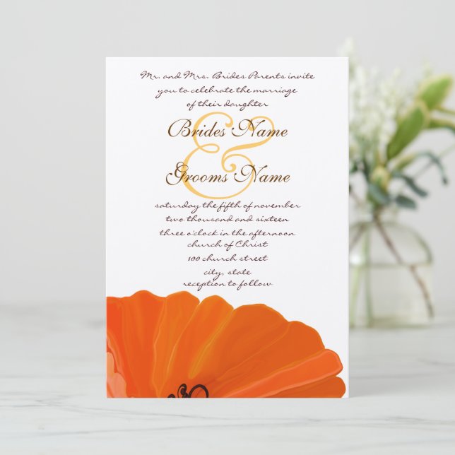 Schöne elegante Poppy Hochzeit Einladung (Stehend Vorderseite)
