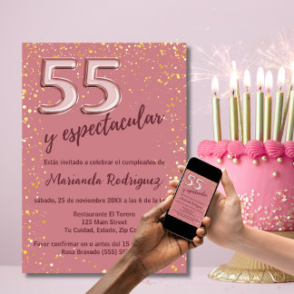Schöne Elegante Rose Gold 55. Geburtstag Spanisch Einladung