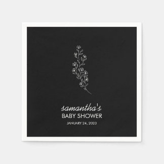 Schöne elegante schwarze Blumen-Linienkunst Serviette