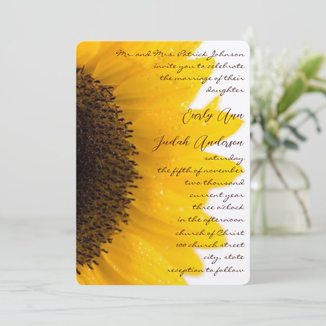 Schöne elegante Sonnenblume Einladung (Stehend Vorderseite)