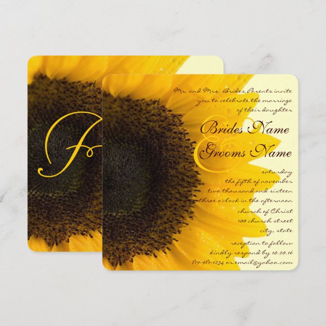 Schöne elegante Sonnenblume Einladung (Vorne/Hinten)