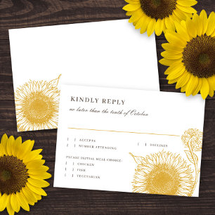 Schöne Elegante Sonnenblumen Hochzeit im Herbst An RSVP Karte