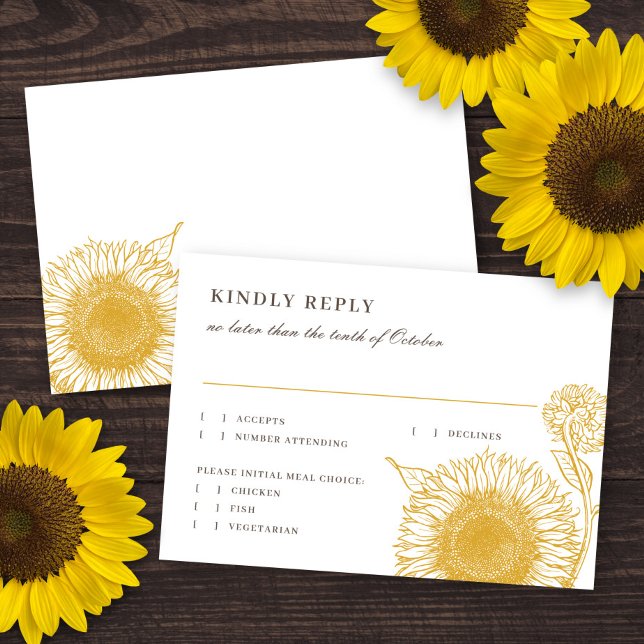 Schöne Elegante Sonnenblumen Hochzeit im Herbst An RSVP Karte (Von Creator hochgeladen)