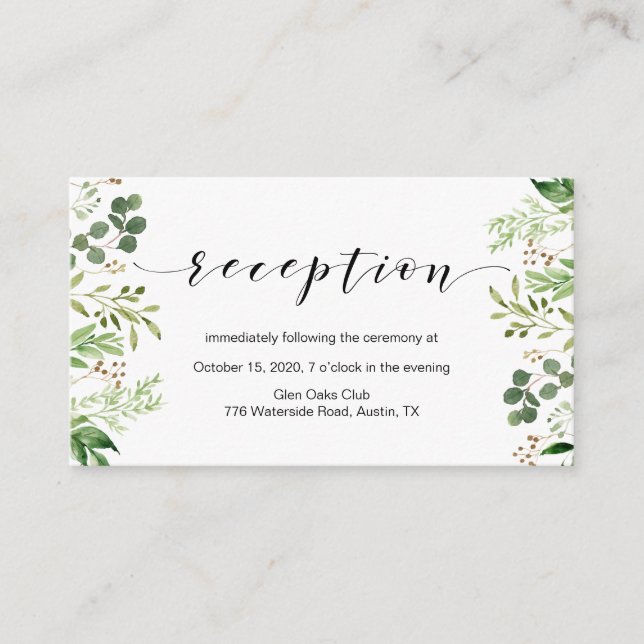 Schöne, elegante Vegetation, Hochzeitsempfang Begleitkarte (Vorderseite)