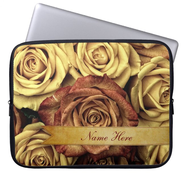 Schöne elegante Vintage gelbe Rosen mit Band Laptopschutzhülle (Vorderseite)