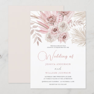 Schöne Elfenbein & Dusty Rose Bohemische Hochzeit Einladung