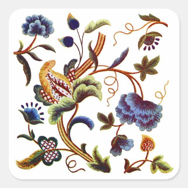 Schöne Elisabethstickerstickerei Quadratischer Aufkleber (Vorderseite)
