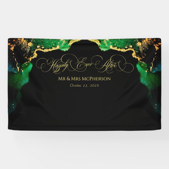 Schöne Emerald Black Gold Hochzeit Hintergrund Banner (Horizontal)