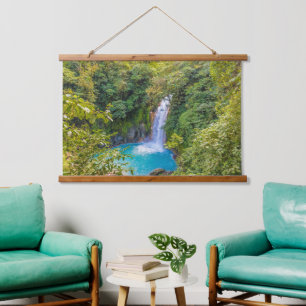 Schöne Entspannung Blaue Einzigartiger Wasserfall  Wandteppich Mit Holzrahmen