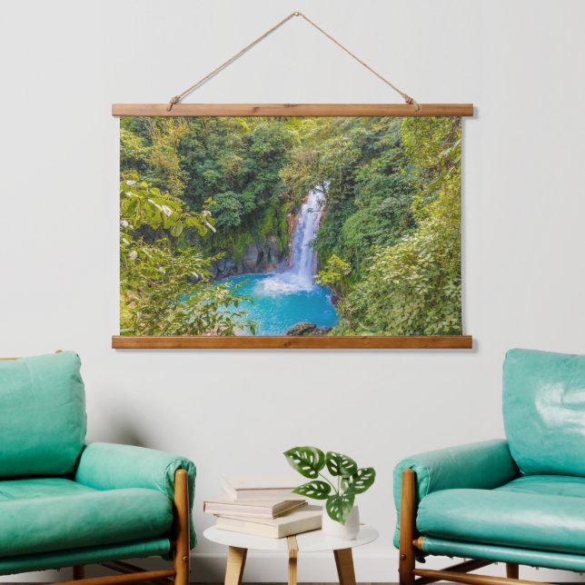 Schöne Entspannung Blaue Einzigartiger Wasserfall  Wandteppich Mit Holzrahmen (Wohnzimmer)