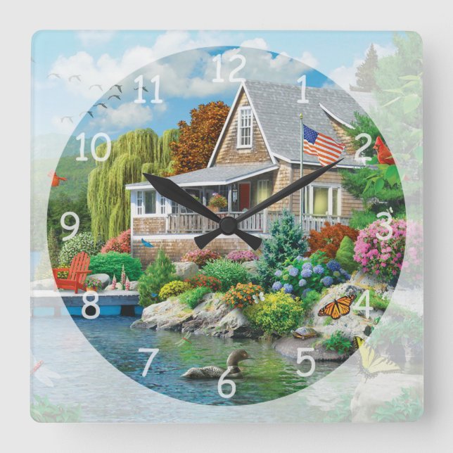 Schöne Erinnerungen am See Quadratische Wanduhr (Vorderseite)
