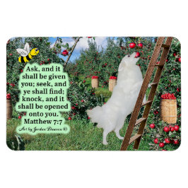 Schöne Eskie und Orchard-Schrift Matthew 7:7 Magnet