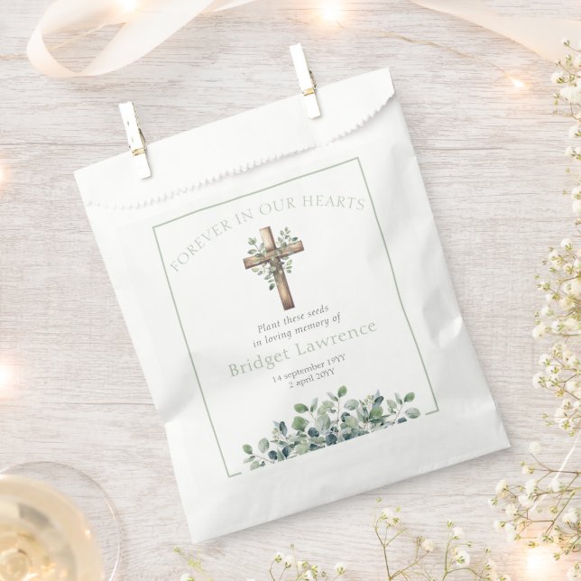 Schöne Eukalyptus-Holzkreuz-Trauer-Samenpackung Geschenktütchen (Ausgeschnitten)