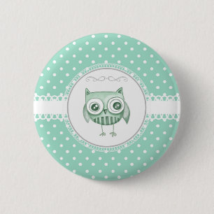 Schöne Eule mit Polka-Punkten in aquamarinem Button