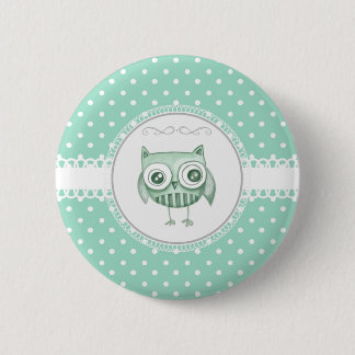 Schöne Eule mit Polka-Punkten in aquamarinem Button