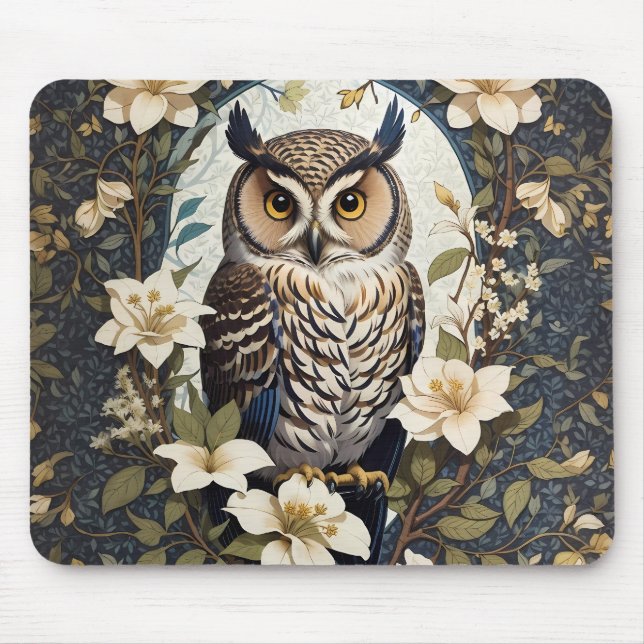Schöne Eule und Jasmine-Blume Mousepad (Vorne)