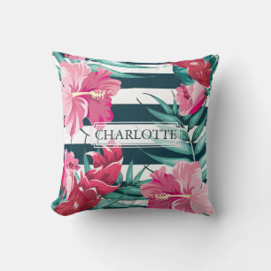Schöne exotisch gestreifte Blume Monogramm Kissen