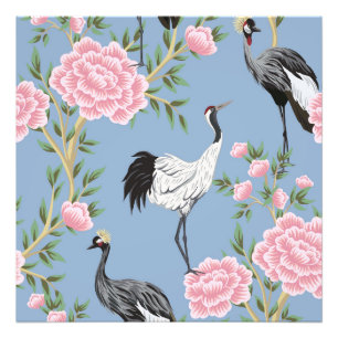 Schöne exotische Blumen- und Vogelchinoiserie Fotodruck