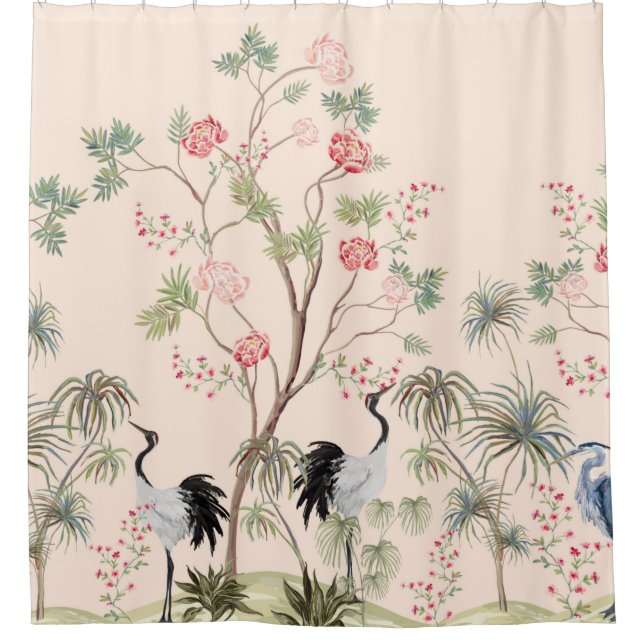 Schöne exotische Chinoiserie Tapete. Handgezeichne Duschvorhang (Vorderseite)