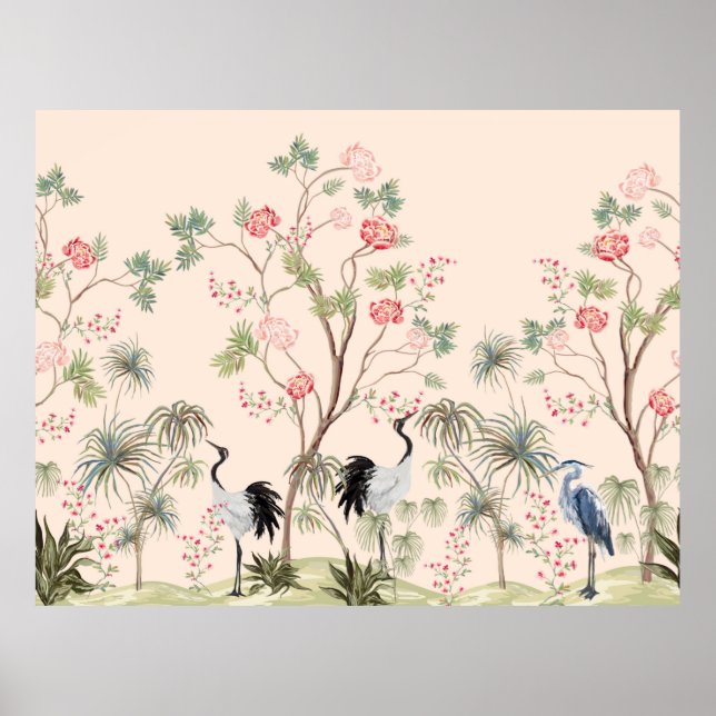 Schöne exotische Chinoiserie Tapete. Handgezeichne Poster (Vorne)