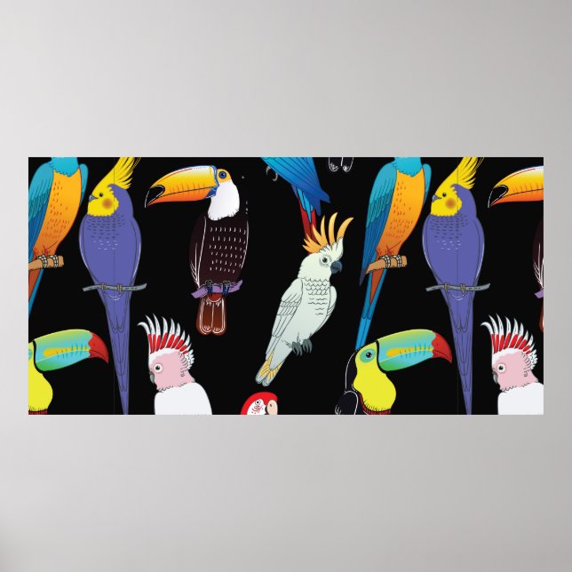 Schöne exotische Papageienvögel aus tropischer Veg Poster (Vorne)