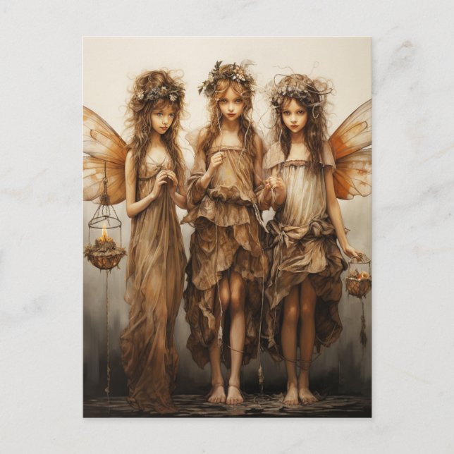 Schöne Fairies Braun Kleider glühende Kerzen Postkarte (Vorderseite)