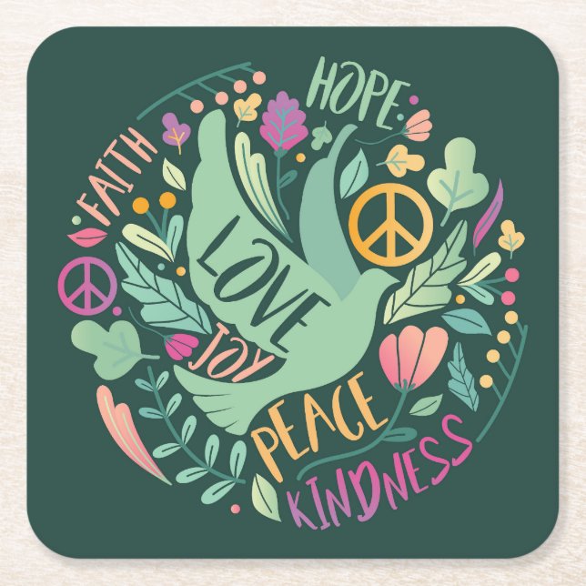 Schöne Faith Liebe Peace Joy Hope & Kindness Rechteckiger Pappuntersetzer (Vorderseite)