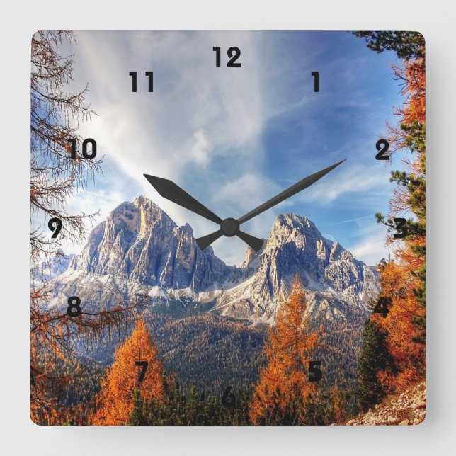 Schöne Fall Bäume Bergmauer Uhr (Vorderseite)