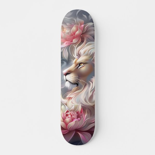 Schöne Fantasie Farbige Löwe & Blumen  Skateboard (Vorne)