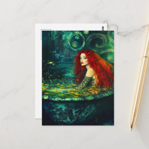 Schöne FantasieFrau mit roten Haaren in einer Wann Postkarte