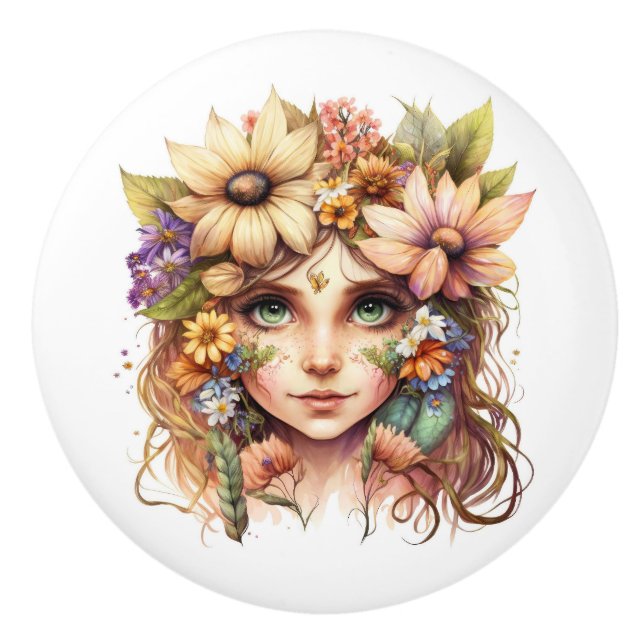Schöne Fantasy Floral Fairies Serie Keramikknauf (Vorderseite)