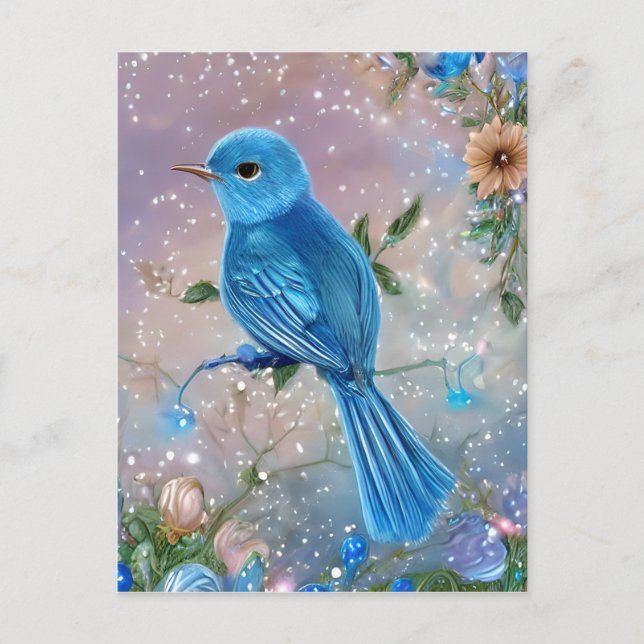 Schöne Fantasy Little Blue Bird Postkarte (Vorderseite)