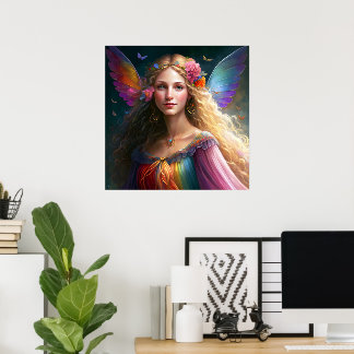 Schöne Fantasy-Regenbogenfee Poster