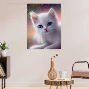 Schöne Fantasy Weiße Flauschige Katze Poster