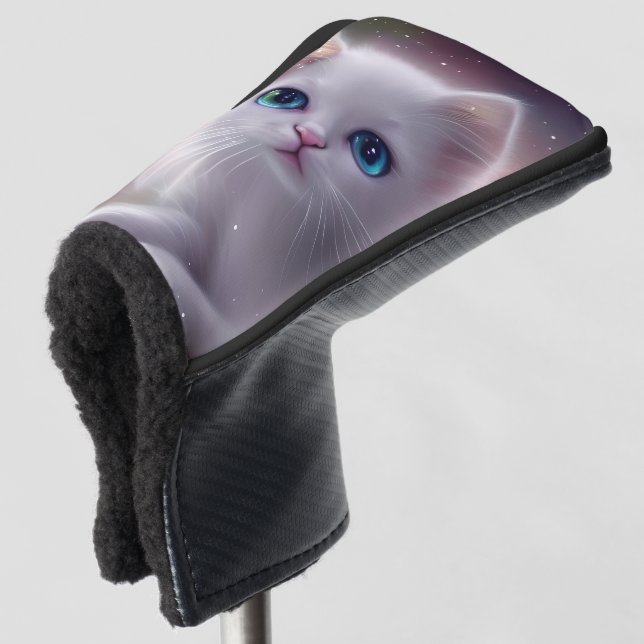 Schöne Fantasy White Fluffy Cat Golf Headcover (3/4 Vorderseite)