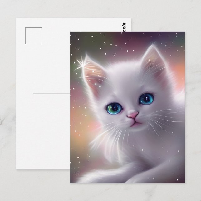 Schöne Fantasy White Fluffy Cat Postkarte (Vorne/Hinten)