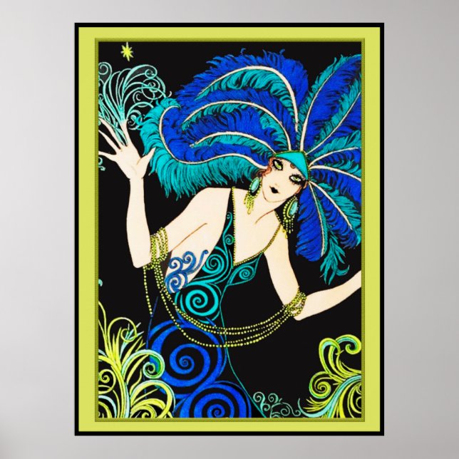 Schöne Farben Art Deco Lady Poster (Vorne)