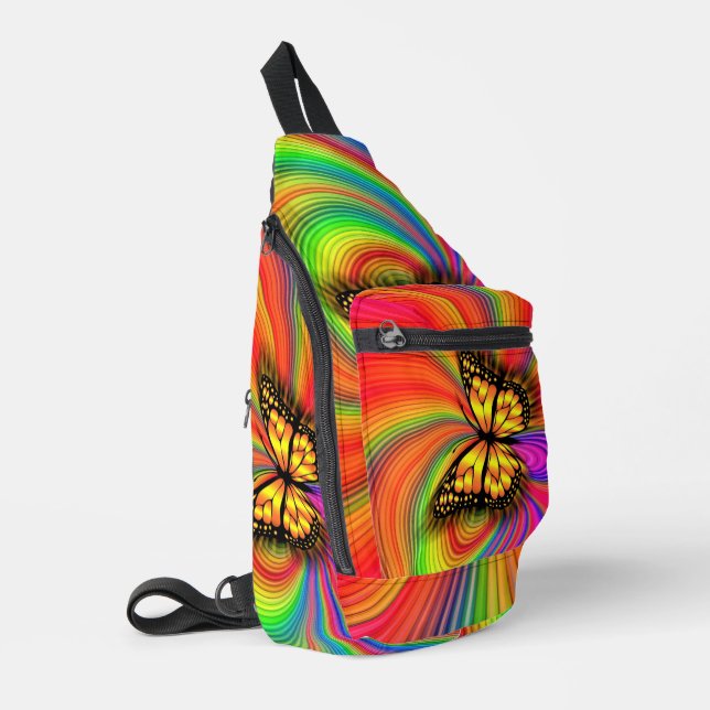 Schöne Farben Licht Flying Gold Schmetterlinge Crossbody Bag (Linke Seite)