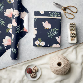 Schöne Farben Rosa und Marineblau Blütenhochzeit Geschenkpapier